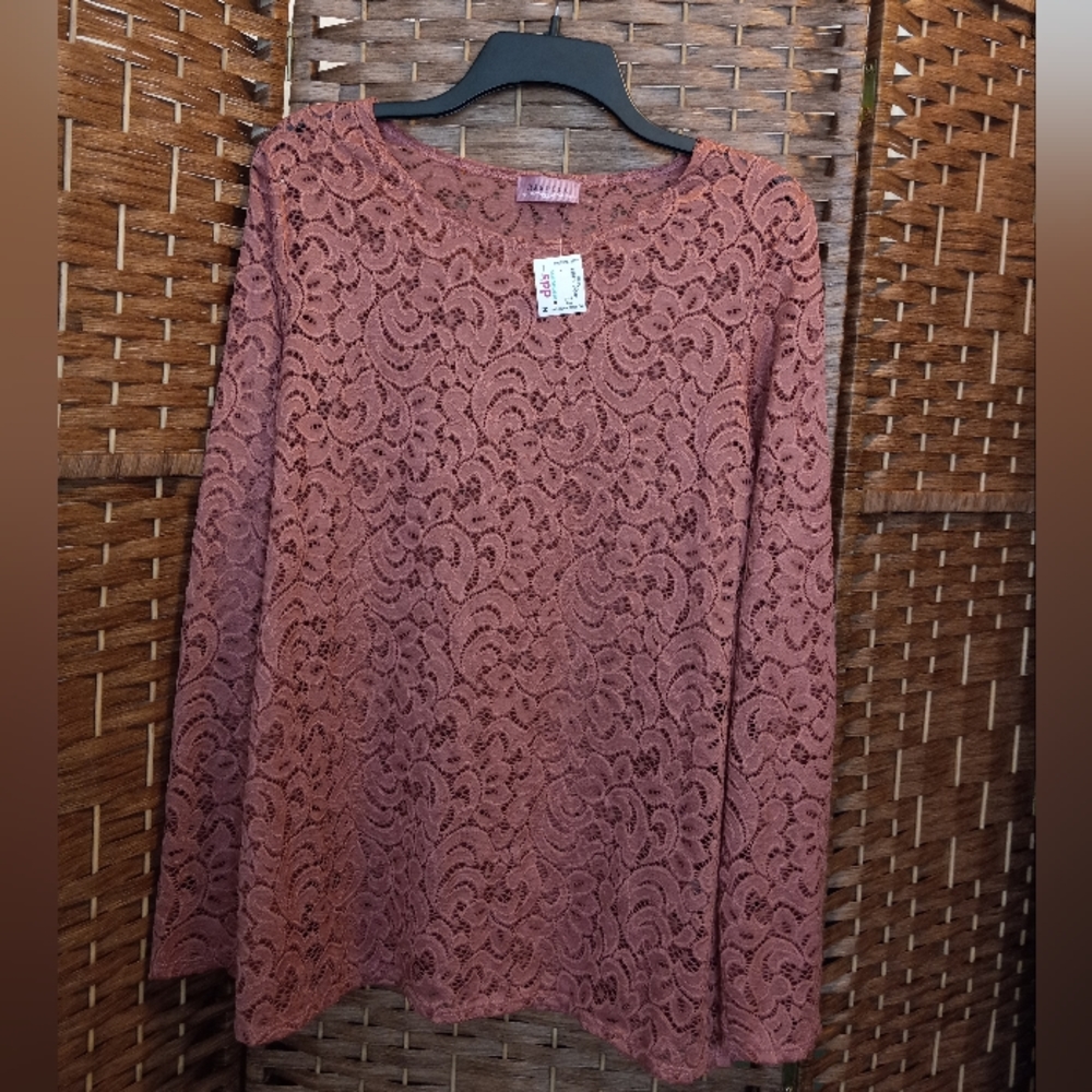 Ragdoll Floral Lace Cutout Peekaboo Pullover Long Sleeve Blouse Top Juniors 3X